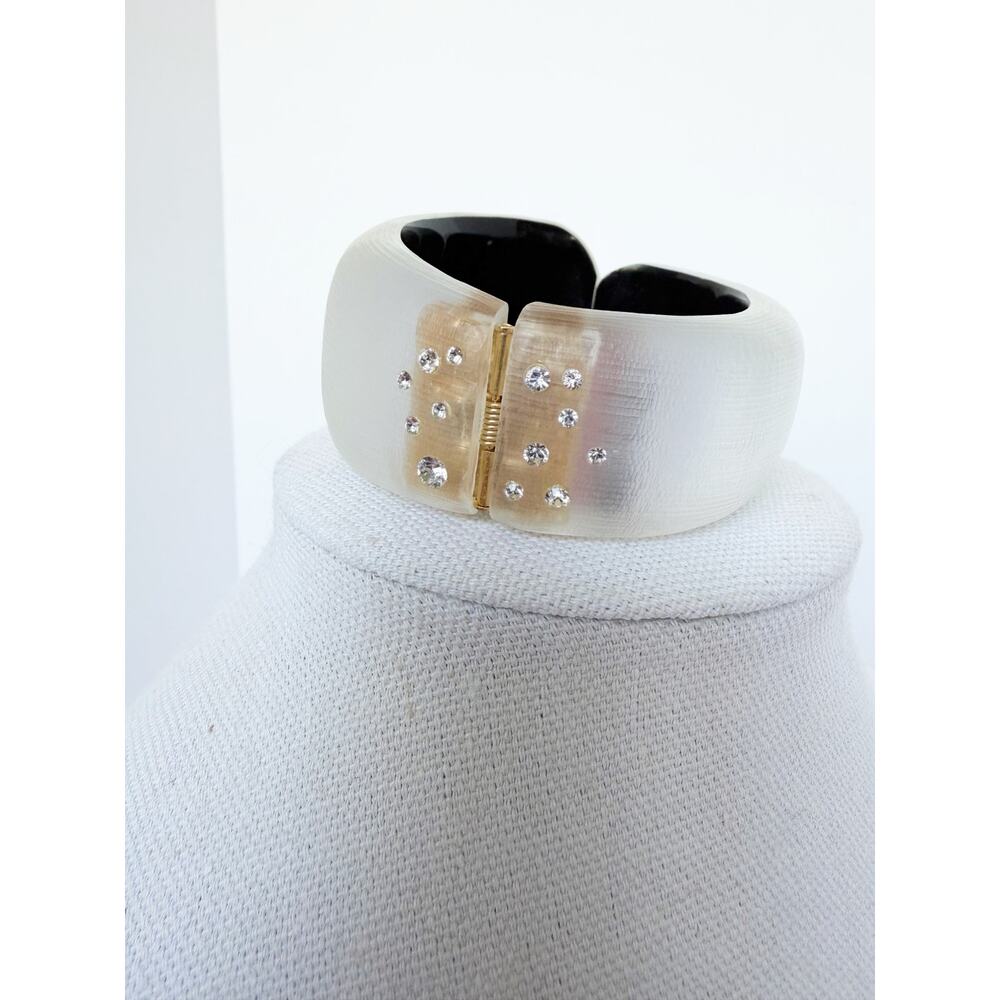 Alexis Bittar White Resin & Crystal Pave Hinged Statement Cuff Bracelet - Picture 8 of 16